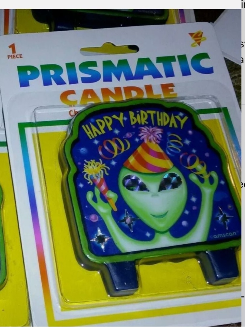 PRISM Prismatic Alien Happy Birthday Candle - Green, Blue, Yellow NEW VINTAGE